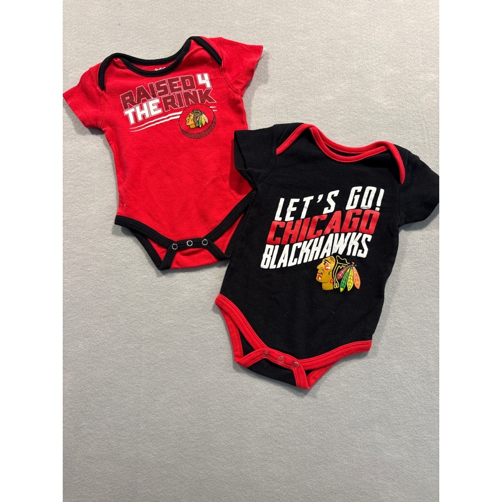 NHL Chicago Blackhawks Baby Bodysuits 2-Pack Red Black 6/9M Short Sleeve